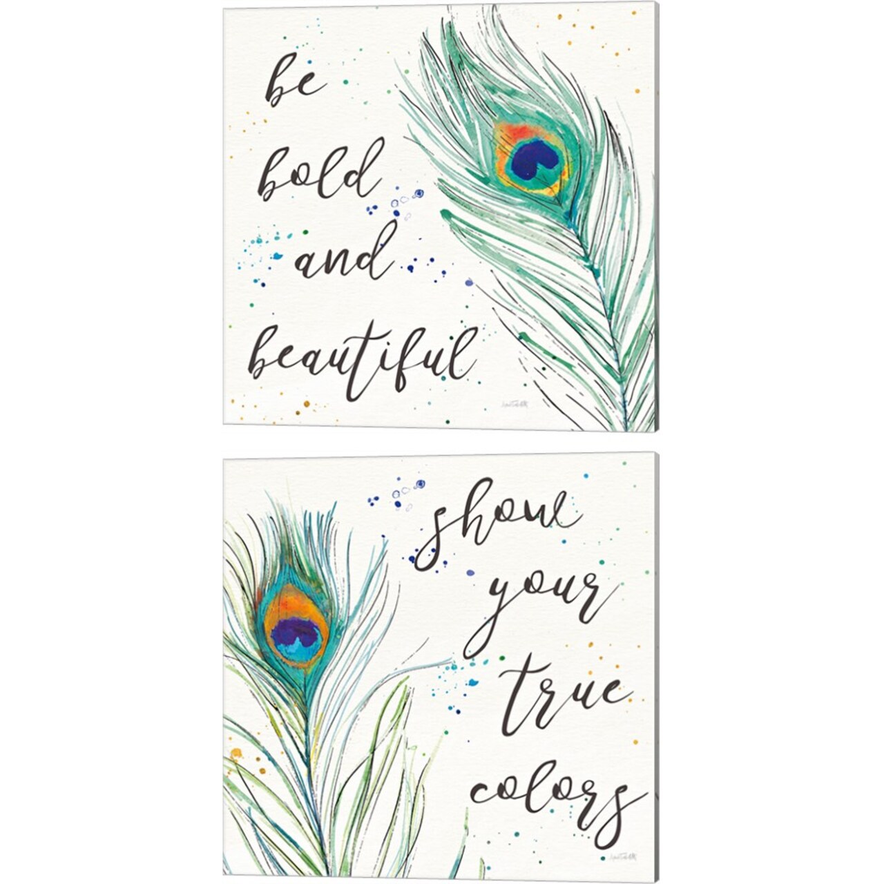 Peacock Garden by Anne Tavoletti 14" x 14" Canvas Wall Art (Set of 2)